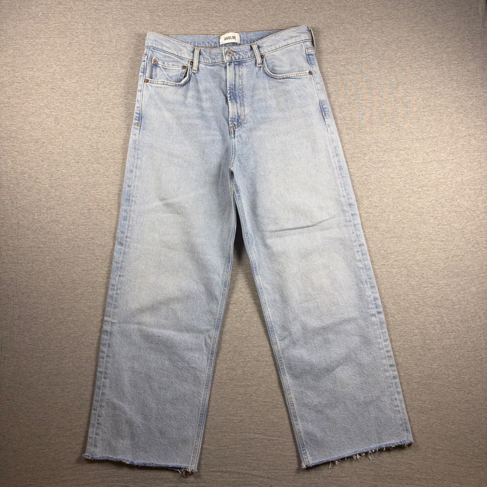 AGOLDE Ren Jeans 29 Light Wash High Rise Wide Leg Raw Hem A200-1767